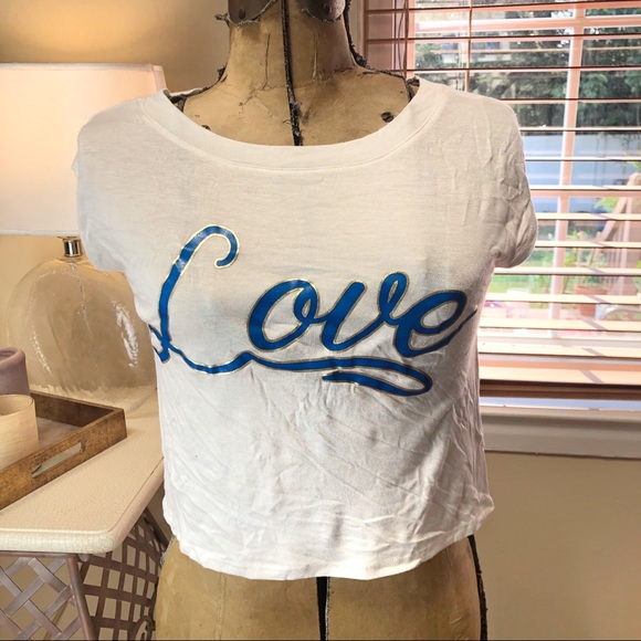 “ Love “ Script Graphic Soft Tee Blue Gold Cream - Picture 3 of 10